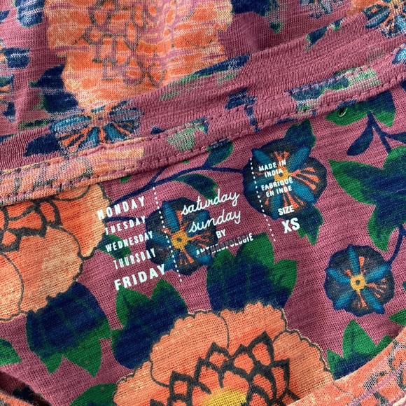 New Anthropologie Saturday Sunday Purple Floral Long Sleeve Tee XS - Picture 4 of 5